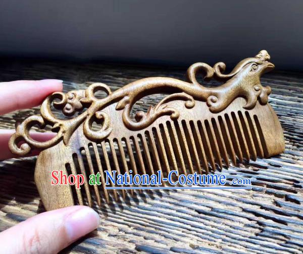 China Traditional National Carving Dragon Wood Hair Comb Handmade Hair Accessories Wedding Nanmu Hairpin