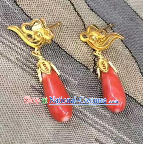 Handmade Chinese Traditional Golden Cloud Ear Accessories Classical Qing Dynasty Court Earrings Jewelry