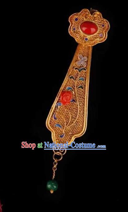 China Traditional Qing Dynasty Jewelry Accessories Ancient Court Queen Golden Necklace Pendant