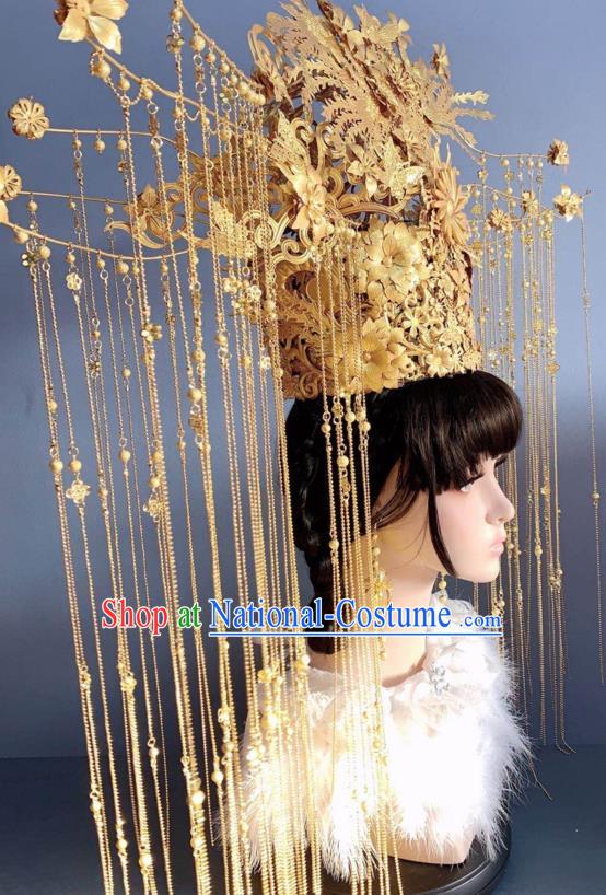 Handmade Chinese Traditional Wedding Hair Accessories Ancient Bride Deluxe Tassel Phoenix Coronet