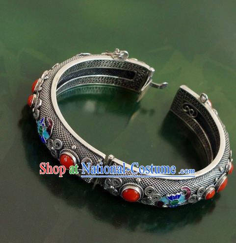 China Traditional Handmade Cloisonne Bat Bracelet National Silver Bangle Accessories