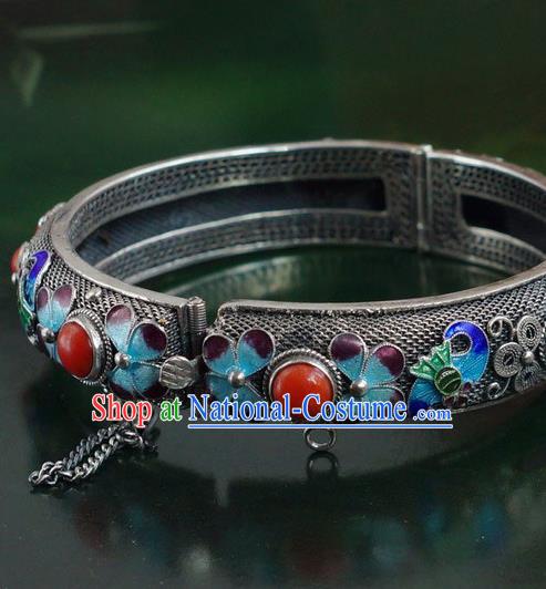 China Traditional Handmade Cloisonne Bat Bracelet National Silver Bangle Accessories