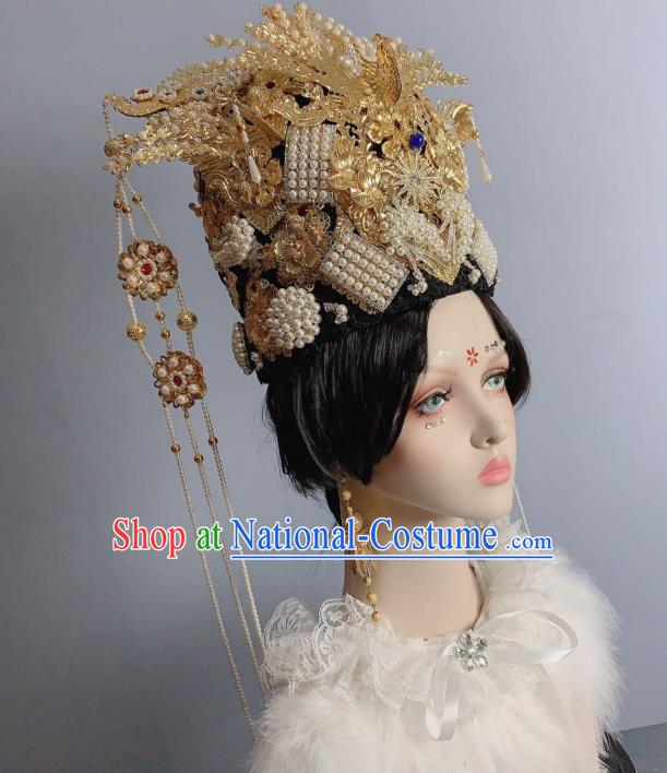 China Ancient Imperial Empress Pearls Tassel Phoenix Coronet Traditional Ming Dynasty Court Queen Luxury Hat Headwear