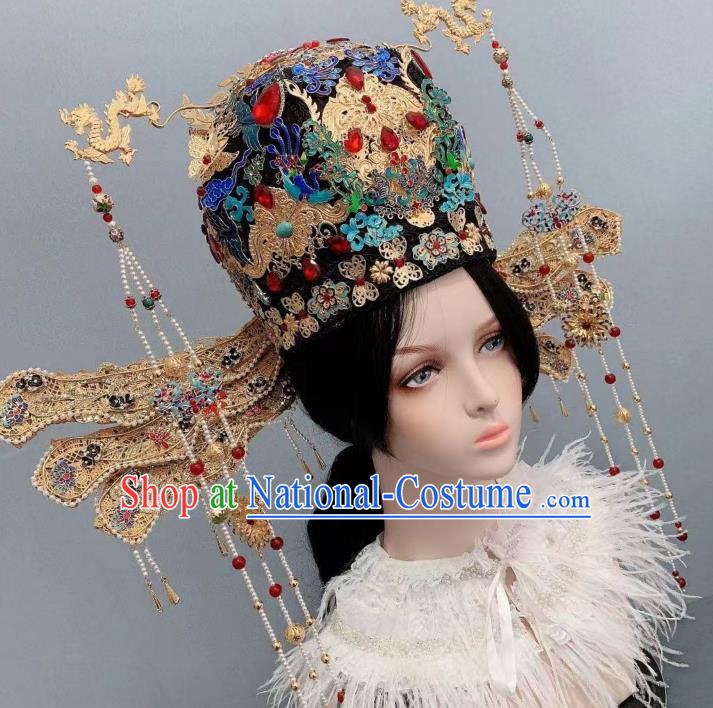 China Traditional Ming Dynasty Cloisonne Headwear Ancient Empress Wedding Phoenix Coronet Court Queen Luxury Tassel Hairpins Full Set