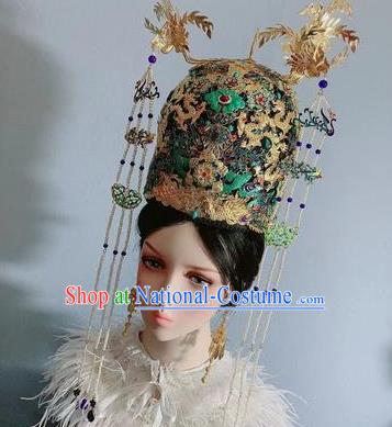 China Ancient Court Queen Cloisonne Phoenix Coronet Ming Dynasty Empress Headwear Traditional Wedding Hair Crown Hairpins Full Set