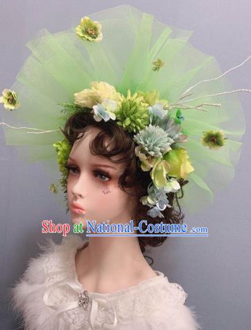 Europe Princess Light Green Veil Top Hat Handmade Noble Lady Wedding Hair Accessories Stage Show Headwear