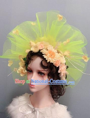 Handmade Noble Lady Wedding Hair Accessories Stage Show Headwear Europe Princess Yellow Veil Top Hat