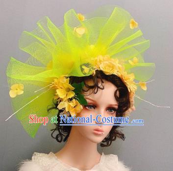 Handmade Stage Show Headwear Europe Princess Yellow Veil Top Hat Noble Lady Wedding Hair Accessories