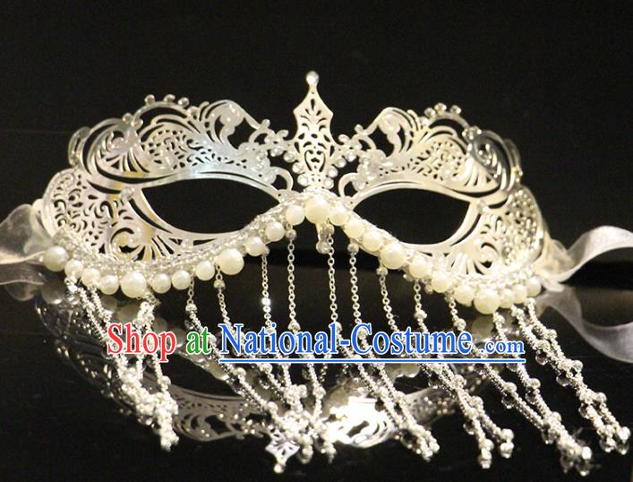 Top Halloween Fancy Ball Stage Performance Accessories Cosplay Princess Argent Tassel Face Mask