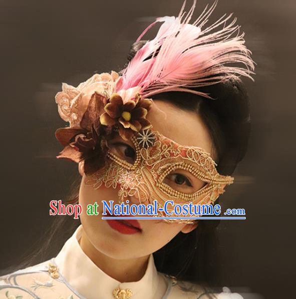 Top Halloween Cosplay Princess Pink Feather Mask Stage Performance Face Accessories Fancy Ball Decorations