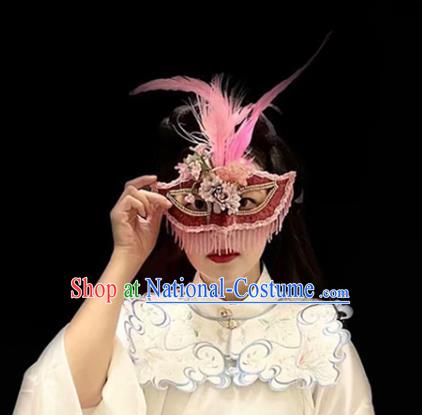 Top Halloween Cosplay Princess Pink Beads Tassel Mask Stage Performance Face Accessories Fancy Ball Decorations Feather Blinder