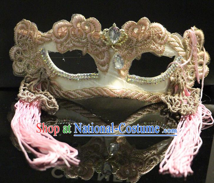 Top Stage Performance Face Accessories Fancy Ball Decorations Embroidered Blinder Halloween Cosplay Princess Pink Tassel Mask