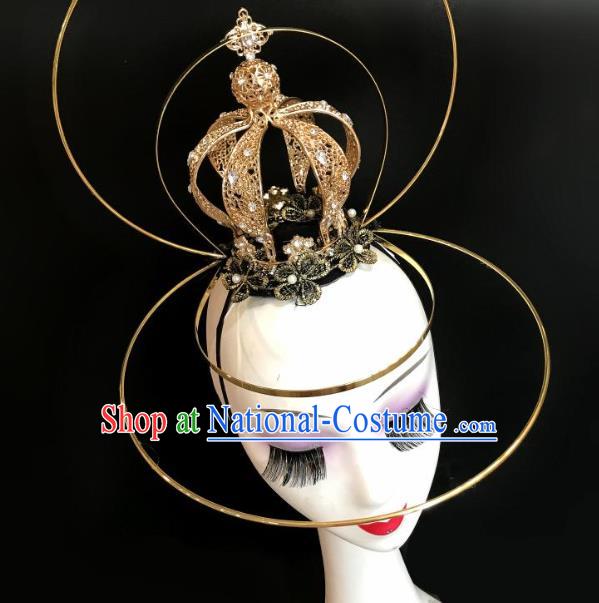 Handmade Halloween Cosplay Hair Accessories Gothic Queen Golden Royal Crown Stage Show Headdress