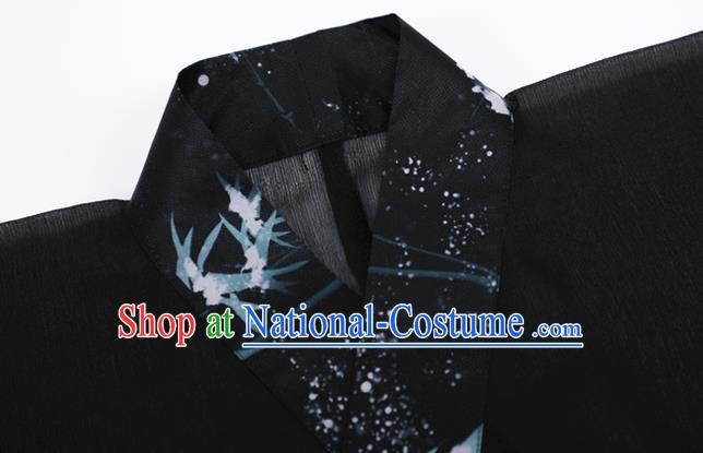 China Jin Dynasty Scholar Historical Clothing Traditional Hanfu Costume Ancient Swordsman Black Apparels for Men