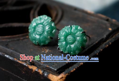 China Handmade Jade Ear Accessories National Earrings Traditional Ear Stud Jewelry