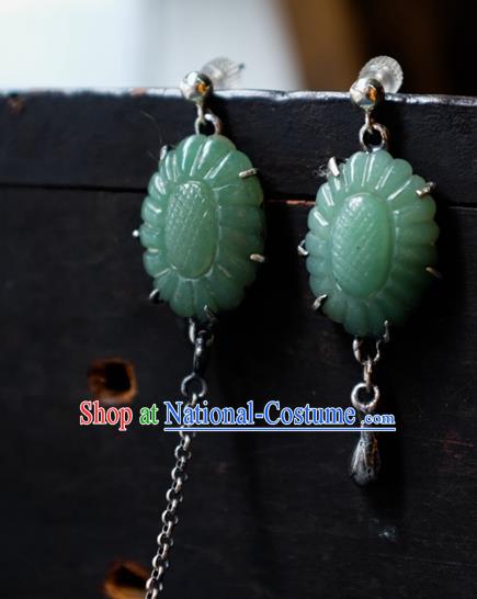 China Traditional Ear Stud Jewelry National Earrings Handmade Green Jade Ear Accessories