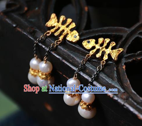 China Traditional Jewelry Handmade Ear Accessories National Golden Fishbone Earrings