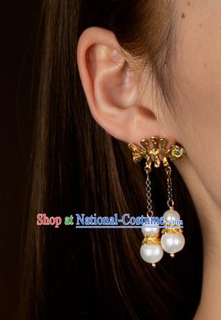 China Traditional Jewelry Handmade Ear Accessories National Golden Fishbone Earrings