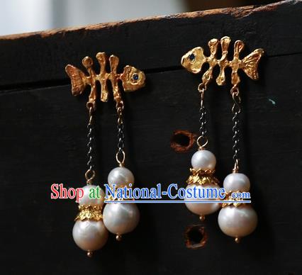 China Traditional Jewelry Handmade Ear Accessories National Golden Fishbone Earrings