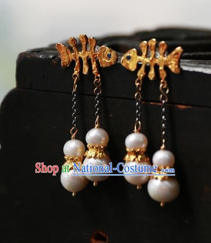 China Traditional Jewelry Handmade Ear Accessories National Golden Fishbone Earrings