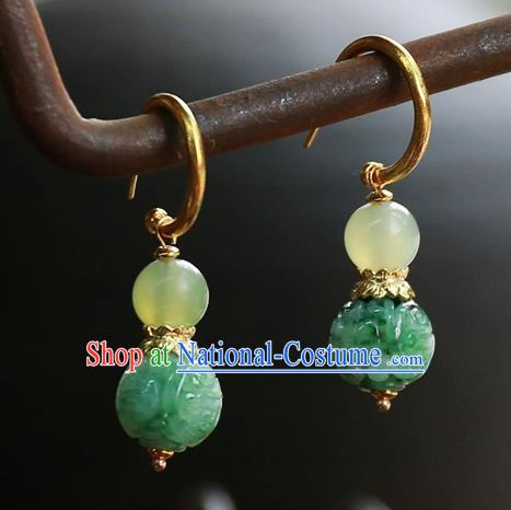 China Traditional Jade Carving Beads Jewelry Handmade Ear Accessories National Court Earrings