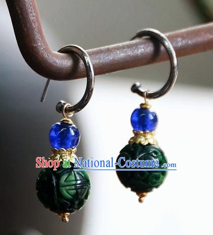 China Handmade Ear Accessories National Court Earrings Traditional Jade Carving Beads Jewelry