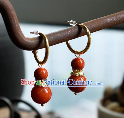 China Handmade Red Coral Beads Ear Accessories National Court Earrings Traditional Jewelry