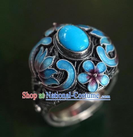 China Ancient Queen Cloisonne Lotus Ring Accessories Traditional Qing Dynasty Court Jewelry