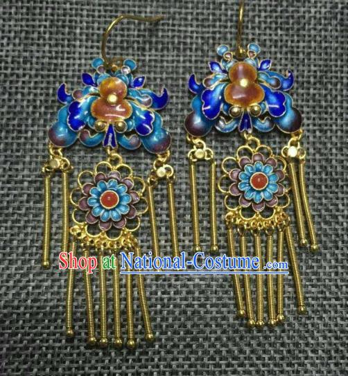 Handmade Chinese Qing Dynasty Enamel Peony Gourd Earrings Jewelry Traditional Ancient Classical Ear Accessories