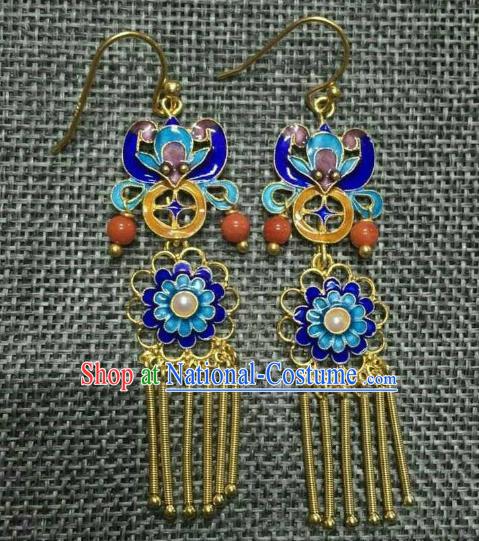 Handmade Chinese Traditional Ancient Classical Agate Ear Accessories Qing Dynasty Enamel Chrysanthemum Earrings Jewelry