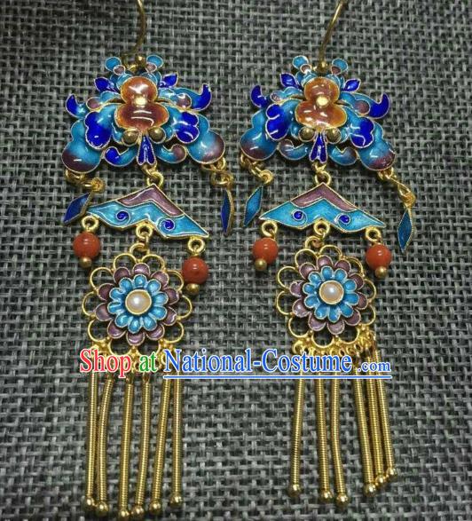 Handmade Chinese Ancient Classical Agate Ear Accessories Traditional Qing Dynasty Enamel Gourd Peony Earrings Jewelry