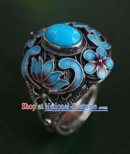 China Traditional Qing Dynasty Queen Cloisonne Ring Accessories Ancient Court Kallaite Jewelry