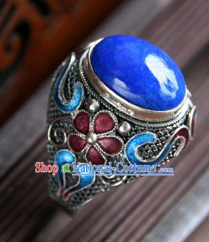 China Traditional Qing Dynasty Queen Enamel Plum Ring Accessories Ancient Court Woman Silver Circlet Jewelry