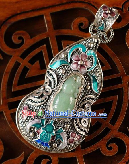 China Traditional National Jade Gourd Silver Jewelry Accessories Handmade Cloisonne Bat Necklace Pendant