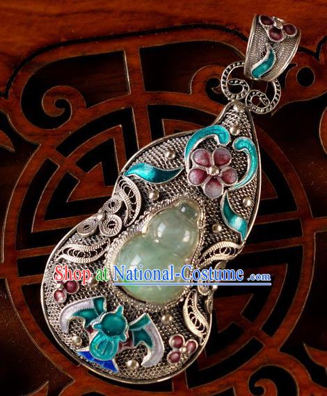 China Handmade Cloisonne Bat Necklace Pendant National Jade Gourd Silver Jewelry Traditional Accessories