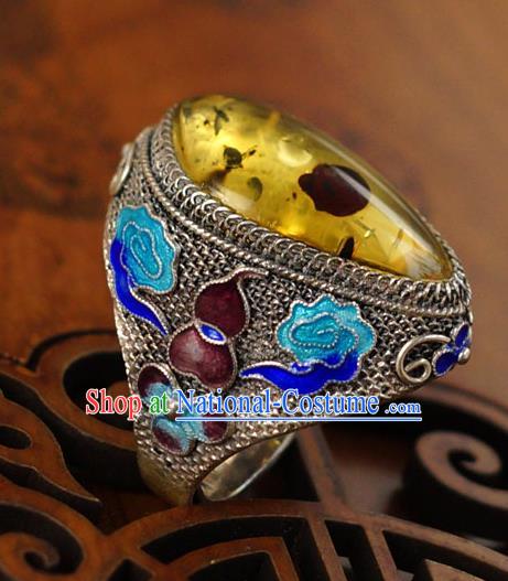 China Traditional Silver Jewelry Qing Dynasty Chrysophoron Ring Accessories Ancient Court Woman Cloisonne Gourd Circlet