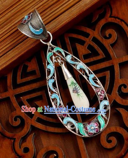 China National Colorful Painting Jewelry Traditional Silver Accessories Handmade Cloisonne Necklace Pendant