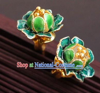 Handmade Enamel Green Peony Earrings Chinese Cheongsam Ear Accessories Traditional Jewelry