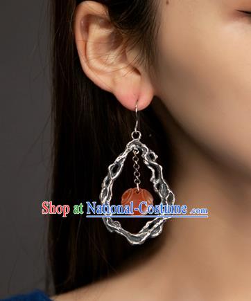 China Handmade Agate Ear Accessories National Silver Jewelry Traditional Ancient Qing Dynasty Palace Lady Earrings