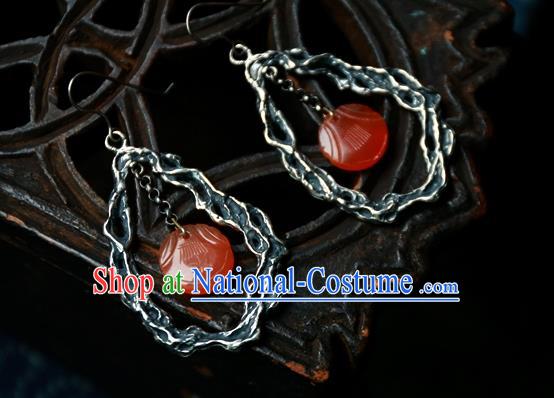 China Handmade Agate Ear Accessories National Silver Jewelry Traditional Ancient Qing Dynasty Palace Lady Earrings