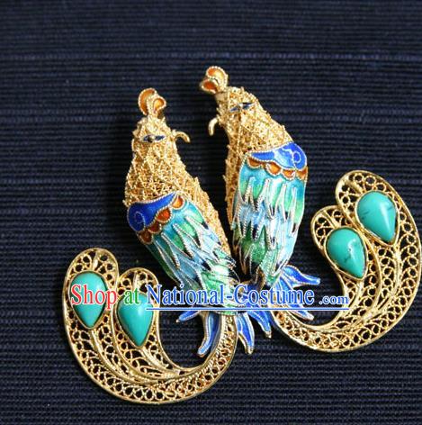 China Classical Cloisonne Phoenix Accessories Traditional National Silver Jewelry Handmade Brooch