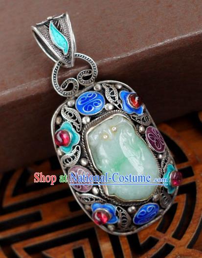 China Classical Cloisonne Accessories Traditional National Silver Jewelry Handmade Jade Necklace Pendant