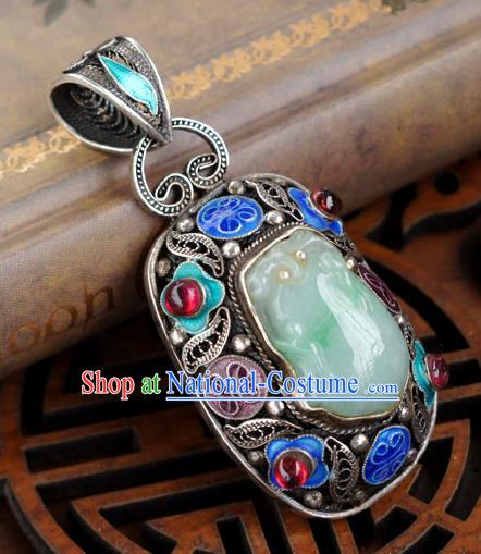 China Classical Cloisonne Accessories Traditional National Silver Jewelry Handmade Jade Necklace Pendant