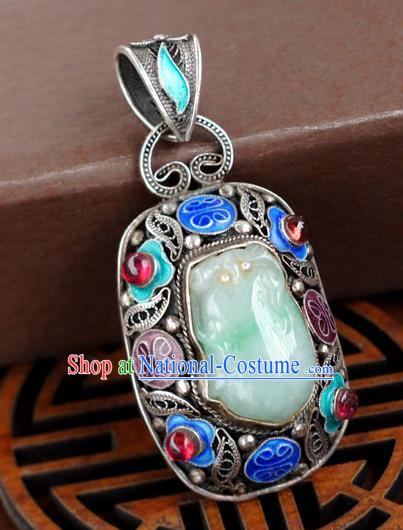 China Classical Cloisonne Accessories Traditional National Silver Jewelry Handmade Jade Necklace Pendant