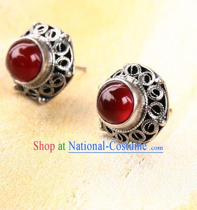 Handmade Silver Earrings Chinese Cheongsam Ear Accessories Traditional Carnelian Jewelry