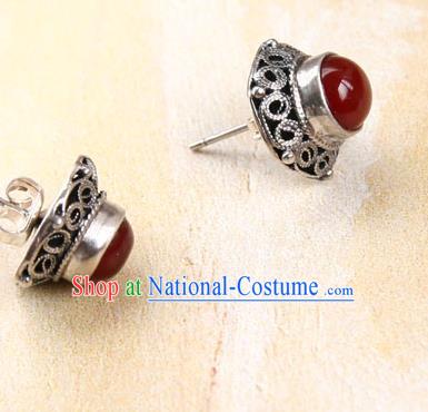 Handmade Silver Earrings Chinese Cheongsam Ear Accessories Traditional Carnelian Jewelry