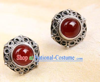 Handmade Silver Earrings Chinese Cheongsam Ear Accessories Traditional Carnelian Jewelry