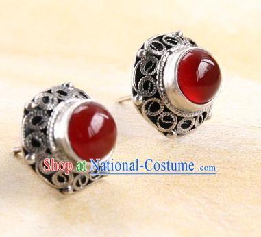 Handmade Silver Earrings Chinese Cheongsam Ear Accessories Traditional Carnelian Jewelry