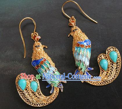 Handmade Cloisonne Phoenix Earrings Chinese Cheongsam Ear Accessories Traditional Kallaite Jewelry