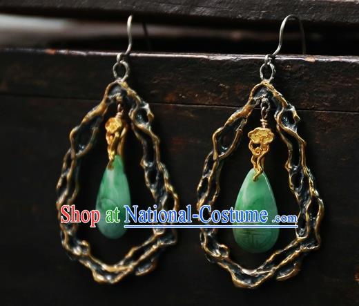 China National Jewelry Handmade Jade Ear Accessories Traditional Ancient Qing Dynasty Carving Lotus Earrings